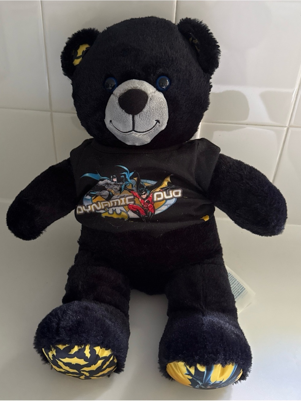 Build-A-Bear Batman Black Plush Bear with Graphic Tee and Yellow Accents